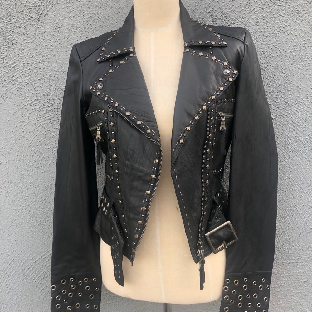 Raw7 Genuine leather studded jacket new with tag S